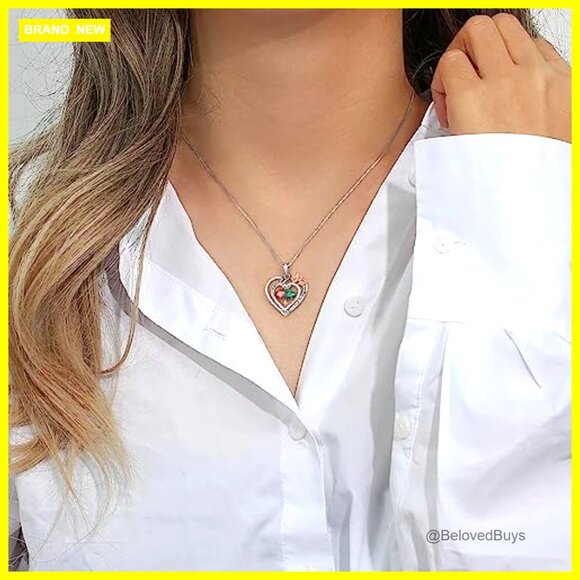 925 Sterling Silver Heart Pendant Necklace with Birthstones, Adjustable Chain - Picture 5 of 7